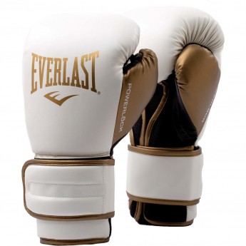 Перчатки тренировочные EVERLAST POWERLOCK PU 2 16oz бело/золотые